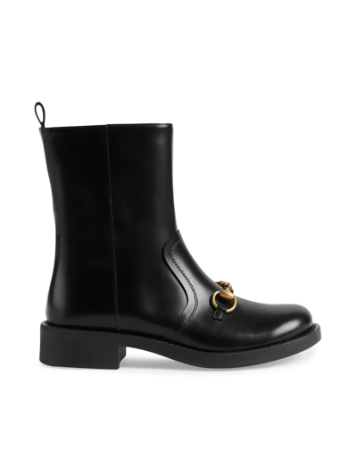 Gucci Horsebit Detailed Round Toe Ankle Boots In Black