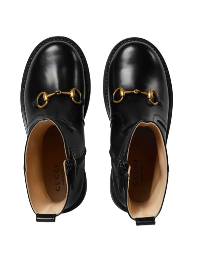 Gucci Horsebit Detailed Round Toe Ankle Boots In Black