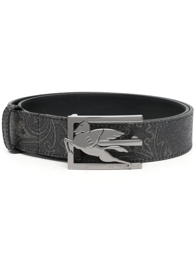 Shop Etro Logo-buckle Leather Belt In Grey