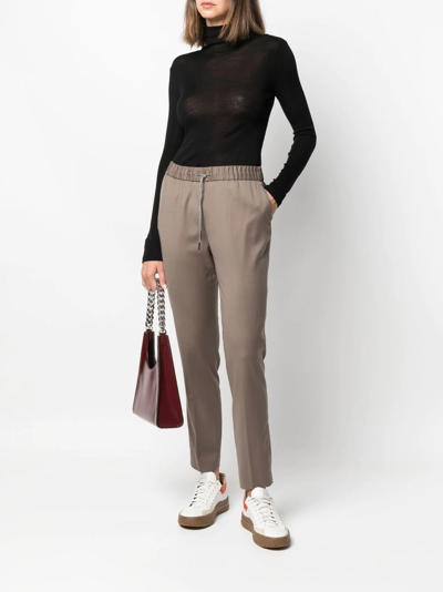 Shop Fabiana Filippi Drawstring Tapered-leg Trousers In Brown