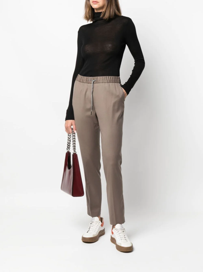 Fabiana Filippi Straight Leg Ribbed Waist Knit Trousers In Brown