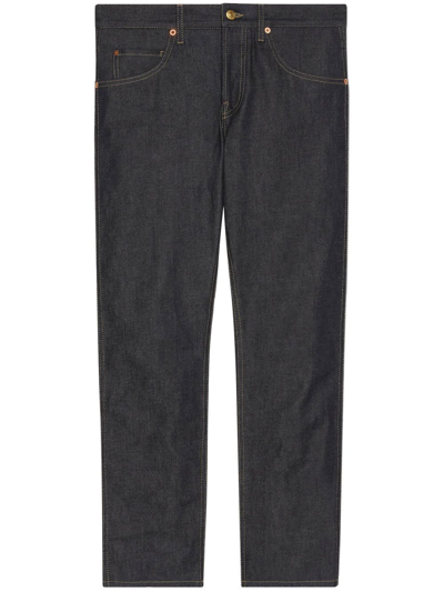 Shop Gucci Horsebit Slim-fit Denim Jeans In Blue