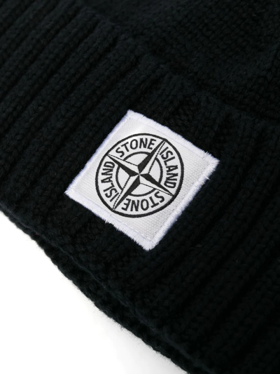 Shop Stone Island Junior Logo-patch Fine-knit Beanie In Black