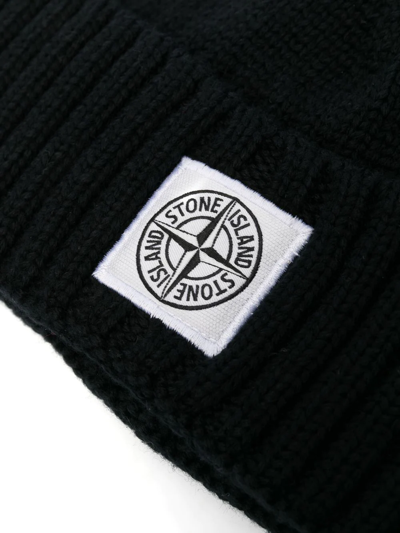 Stone Island Logo-patch Ribbed-knit Beanie In Black