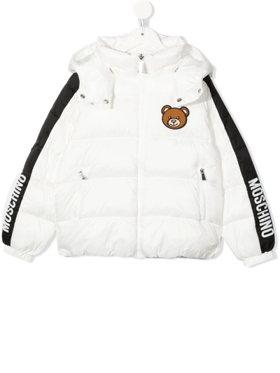 Shop Moschino Teddy Bear Motif Padded Coat In White