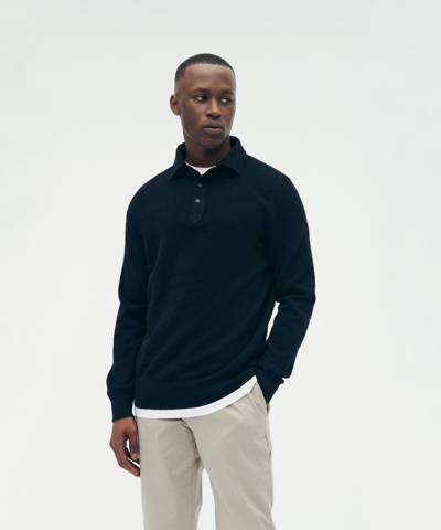 Shop Naadam Signature Cashmere Long Sleeve Polo In Navy