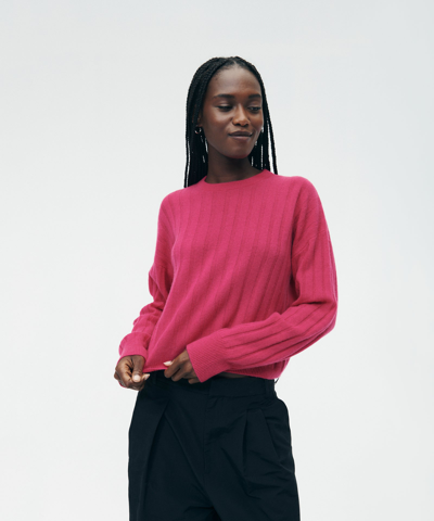 Shop Naadam Lightweight Cashmere Ribbed Cropped Sweater In Fuchsia