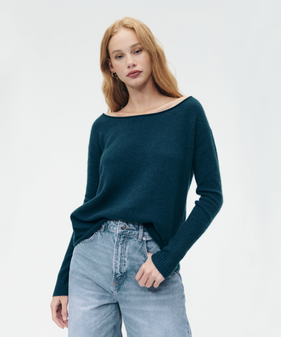 Shop Naadam Cashmere Boatneck Sweater In Peacock Blue
