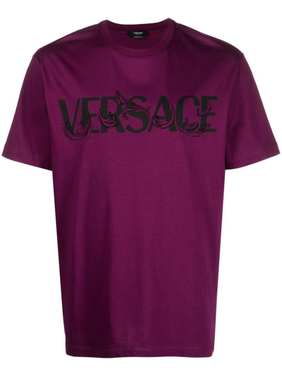 Shop Versace Men's  Purple Cotton T Shirt