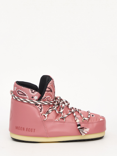 Alanui + Moon Boot Bandana-print Shell And Faux Leather Snow Boots In Pink