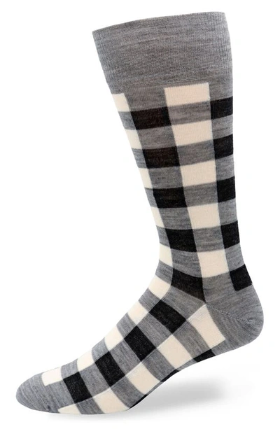 Shop Lorenzo Uomo Checkerboard Wool Blend Dress Socks In Cream