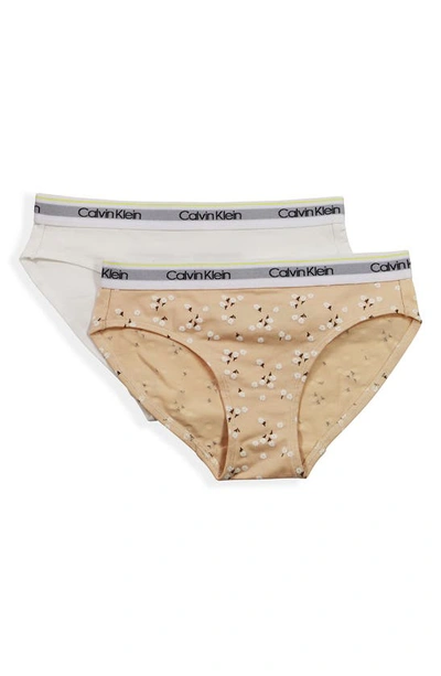 Calvin Klein Kids' Girl's 2-pack Bikini Underwear Set In Nude Daisy White |  ModeSens