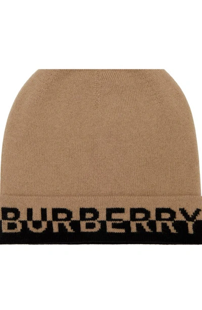 Shop Burberry Cashmere Blend Logo Beanie In Archive Beige/ Black