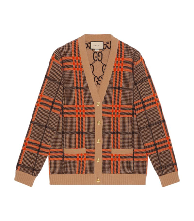 Shop Gucci Wool Reversible Cardigan In Brown