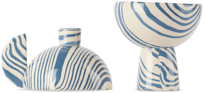 Henry Holland Studio Blue & White Duo Candle Holders In Blue/white