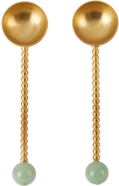 Shop Natalia Criado Gold Spheres Spoon Set In Green Quartz