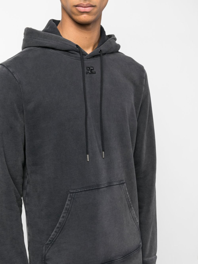Shop Courrèges Embroidered-logo Cotton Hoodie In Grau