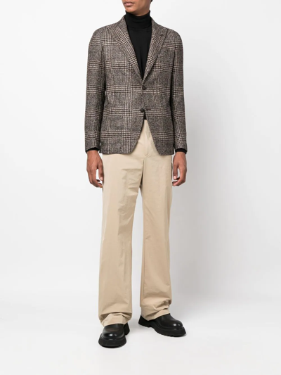 Shop Tagliatore Check-pattern Wool Blazer In Braun