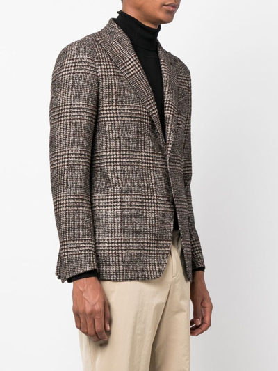 Shop Tagliatore Check-pattern Wool Blazer In Braun