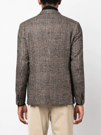 Shop Tagliatore Check-pattern Wool Blazer In Braun