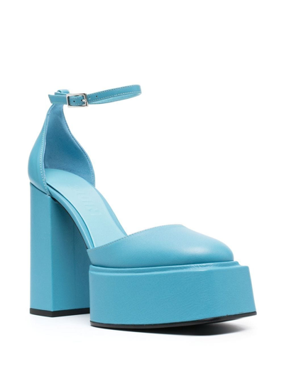 Shop 3juin 130mm Leather Block-heel Shoes In Blau