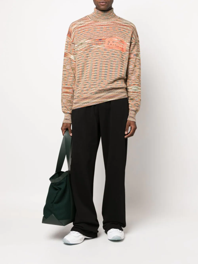 Aries Temple Logo Space Dye Cotton Blend Knit Turtleneck Sweater In Nude