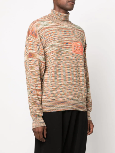 Aries Temple Logo Space Dye Cotton Blend Knit Turtleneck Sweater In Nude