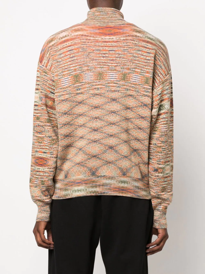 Aries Temple Logo Space Dye Cotton Blend Knit Turtleneck Sweater In Nude