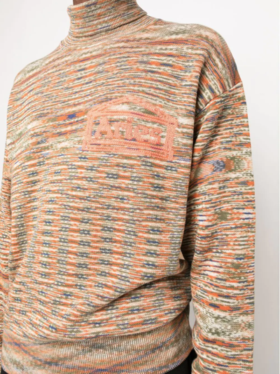 Aries Temple Logo Space Dye Cotton Blend Knit Turtleneck Sweater In Nude