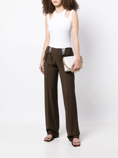 Shop Aya Muse Tie-fastening Straight-leg Trousers In Brown