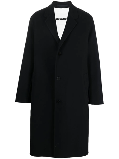 Jil Sander Semi-lined Double-breasted Virgin Wool Coat In Black