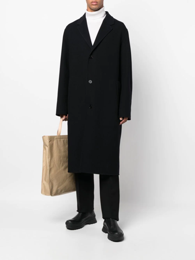 Jil Sander Semi-lined Double-breasted Virgin Wool Coat In Black