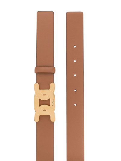Shop Tod's Logo-plaque Leather Belt In Braun