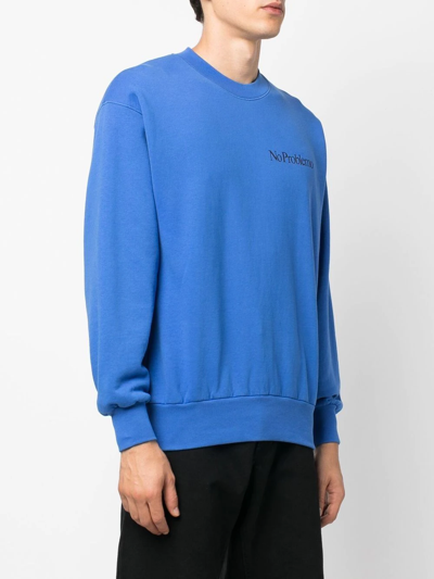 Shop Aries Logo-print Crew-neck Sweatshirt In Blau