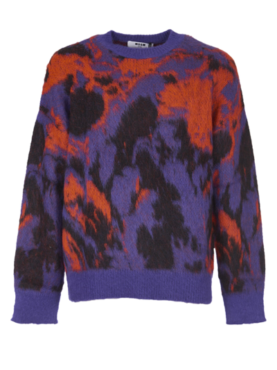 Shop Msgm Round Neck Printed Sweater In Purple