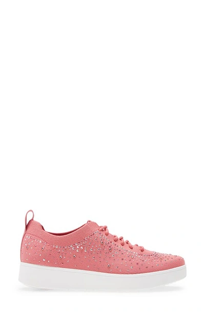 Shop Fitflop Rally Crystal Embellished Knit Sneaker In Deep Pink