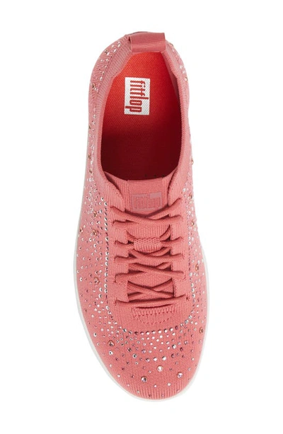 Shop Fitflop Rally Crystal Embellished Knit Sneaker In Deep Pink
