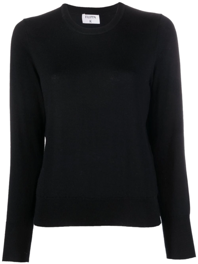 Shop Filippa K R-neck Fine-knit Jumper In Schwarz