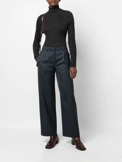 Shop Low Classic Wool-blend Straight-leg Trousers In Blue