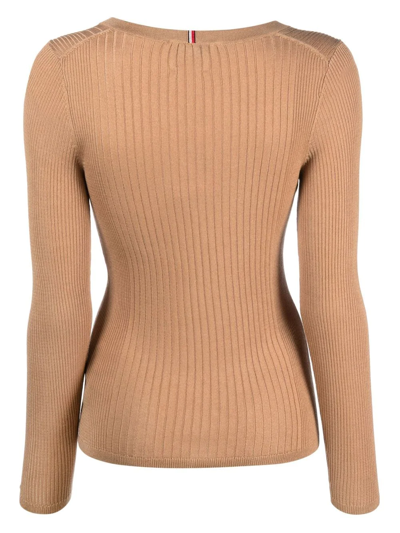 Shop Tommy Hilfiger Button-front Long Sleeved T-shirt In Neutrals
