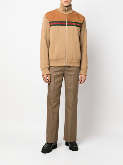 Shop Gucci Web Stripe Wool Bomber Jacket In Neutrals