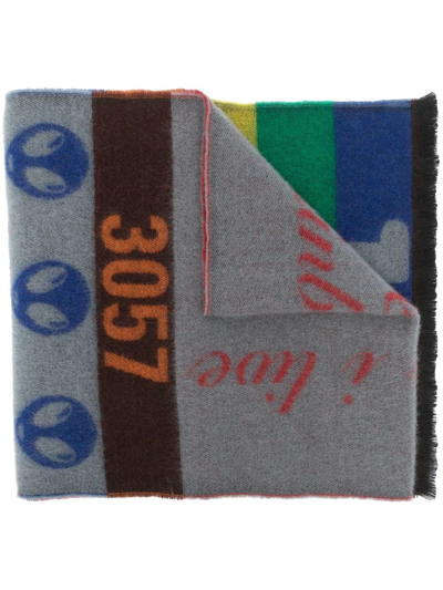 Walter Van Beirendonck Graphic-print Wool Scarf In Grau