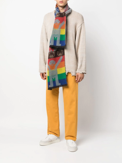 Walter Van Beirendonck Graphic-print Wool Scarf In Grau