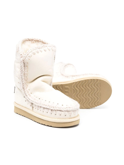 Mou Shearling-lined Leather Boots In White