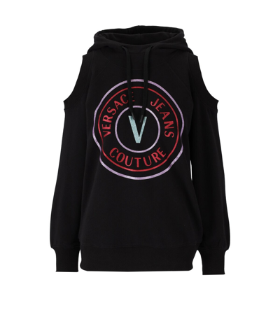 Shop Versace Jeans Couture Cut-out-v-emblem Black Hoodie