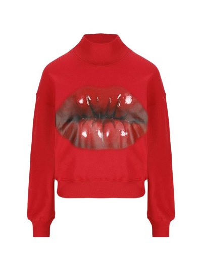 Shop Loewe Lip Printed High Neck Sweatshirt In Red