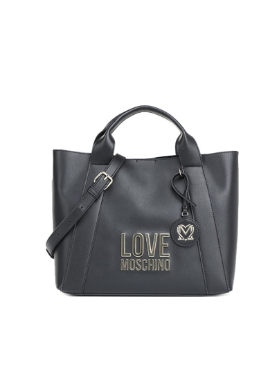 Shop Love Moschino Logo Plaque Top Handle Bag In Black
