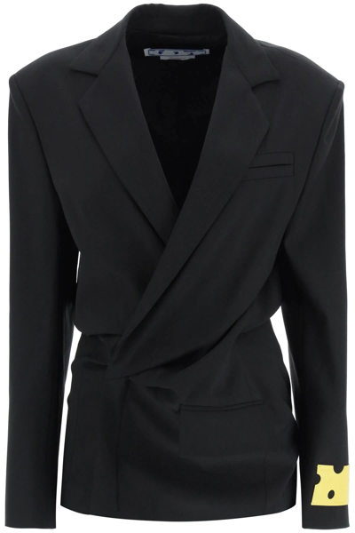 Shop Off-white Twist Wool Blend Blazer Mini Dress In Black