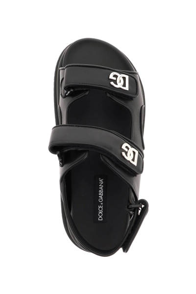 Shop Dolce & Gabbana Leather Sandals With Logo In Black