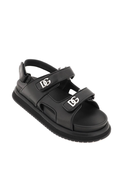 Shop Dolce & Gabbana Leather Sandals With Logo In Black